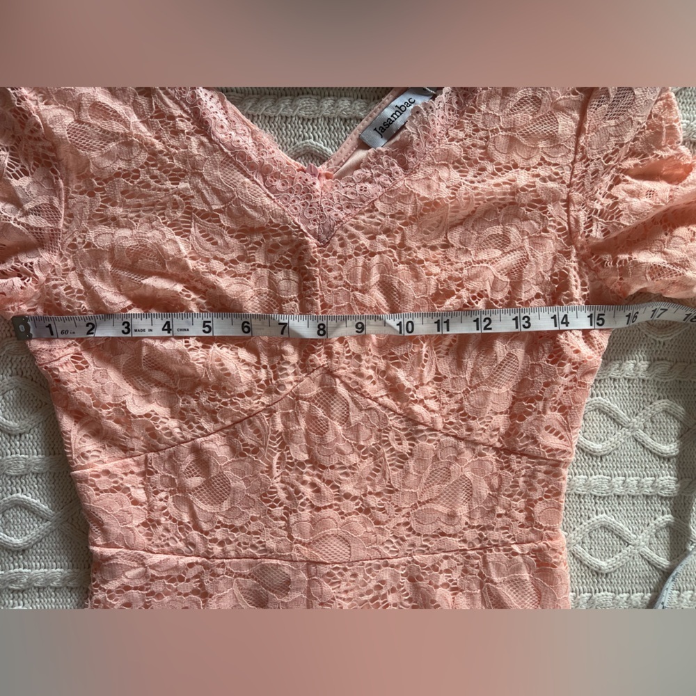 Jasambac Blush Pink Lace Mid-Length Dress Women’s size Small - Picture 12 of 16